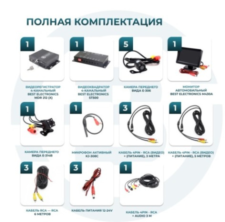 Комплект 6 камер и монитор 4,3" для учебного автомобиля MDR 212 (X) Best Electronics